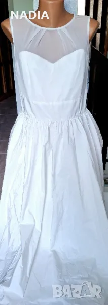 Бяла рокля от тафта миди, снимка 1