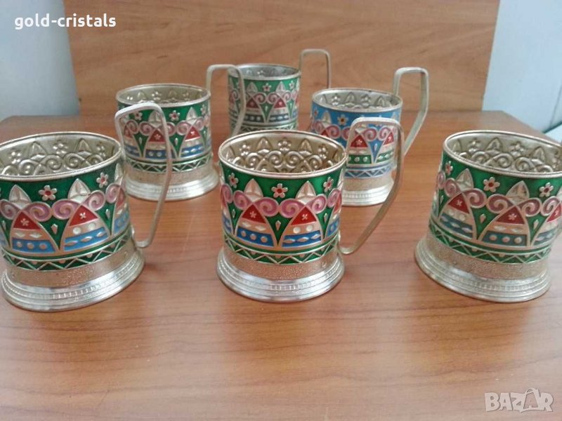 руски стакани подстакани с цветен емайл, снимка 1