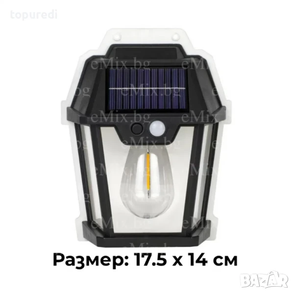 СОЛАРНА ЛАМПА ЗА СТЕНА С LED КРУШКА И СЕНЗОР ЗА ДВИЖЕНИЕ, снимка 1