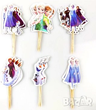 24 бр Замръзналото Кралство Елза Анна Олаф Кристоф картонени топери клечки декорация мъфини топери, снимка 1