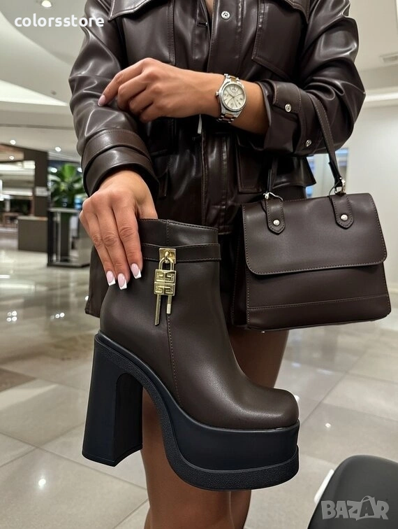 Боти на ток - кафява кожа - DT25 , снимка 1