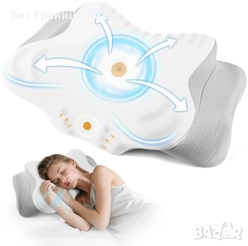 Нова Ергономична възглавница мемори пяна за врат и рамене с охлаждащ калъф, снимка 1