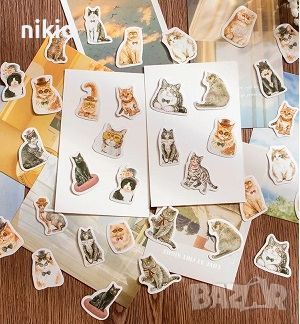 46 бр Коте котки котета самозалепващи лепенки стикери за украса декор картонена торта ръчна, снимка 1