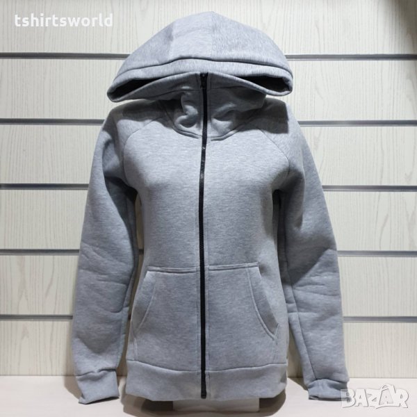 Нов дамски суичър с ЦИП и качулка в сив цвят, снимка 1