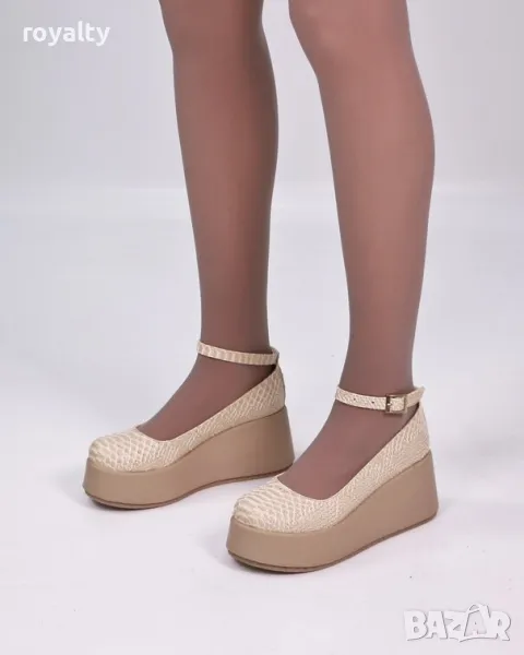 Обувки на платформа - бежов крок, снимка 1
