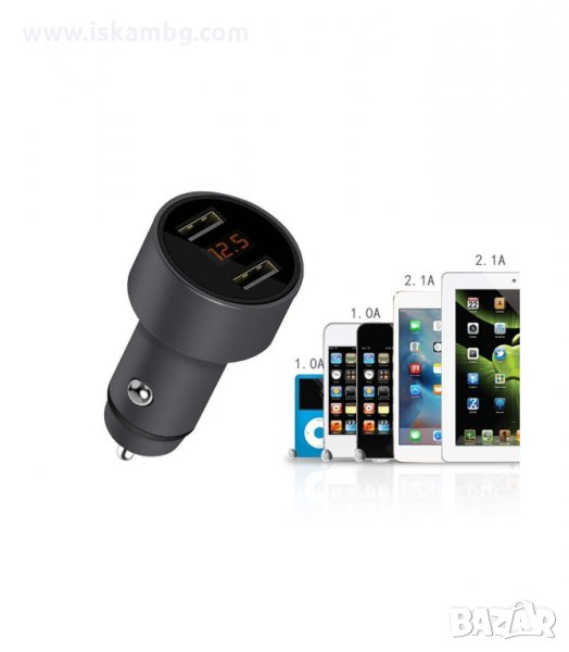 USB ЗАРЯДНО ЗА КОЛА + ВОЛТМЕТЪР, КРЪГЛО - код 1979, снимка 1