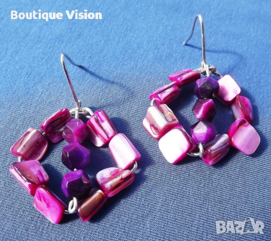 Ново! Сребърни обеци проба 950 с естествени камъни - Апатит и Седеф, снимка 1