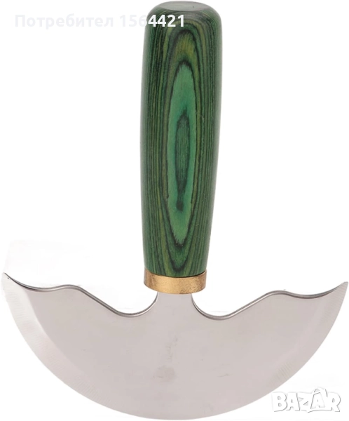 стоманен нож за кожа с дървена дръжка, тип полумесец 125 мм, снимка 1