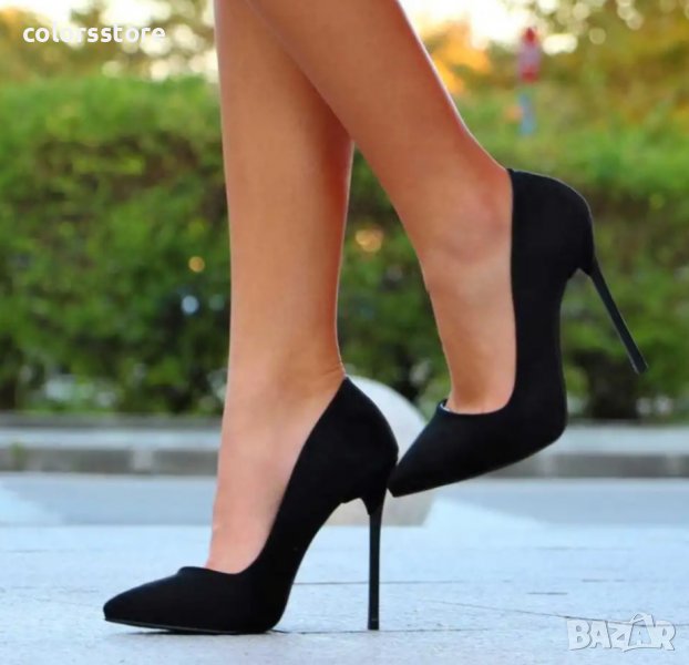 Обувки на ток - черен велур с черен ток - 60, снимка 1