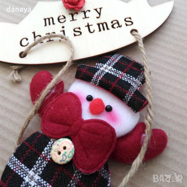 598 Коледна украса за врата с дървен надпис Merry Christmas 30см, снимка 1