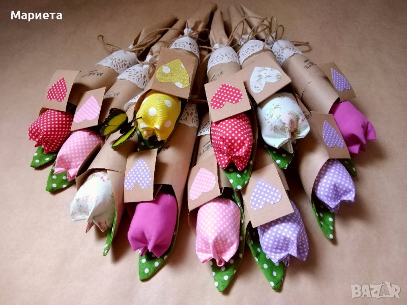 Текстилни Цветя Ръчна Изработка Текстилни Лалета Лалета от Плат , снимка 1