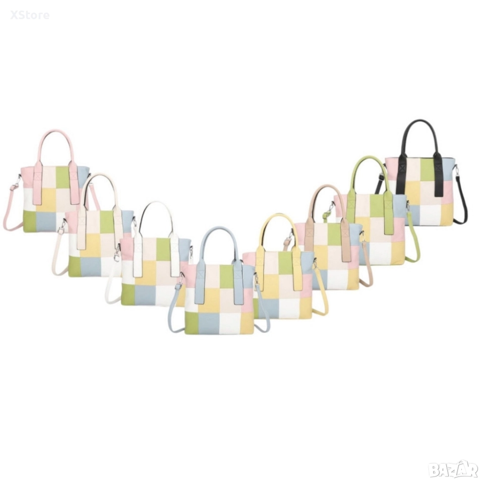Шарена дамска чанта с разноцветна дръжка, снимка 1