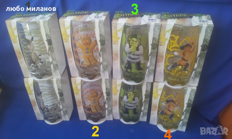 Стъклени чаши Шрек - 2 вида - 12 бр, снимка 1