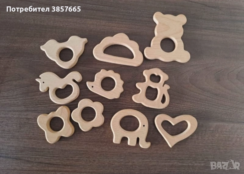 Дървени бебешки гризалки различни форми, снимка 1