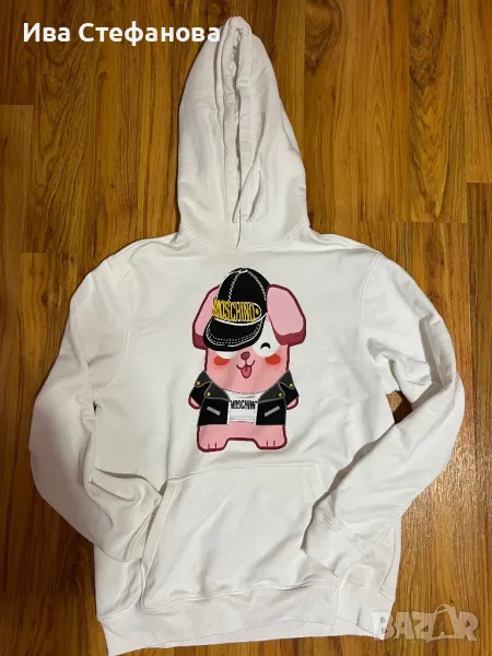 Оригинална бяла блуза Moschino 100 % памук памучна универсален размер суичър суитшърт с качулка, снимка 1