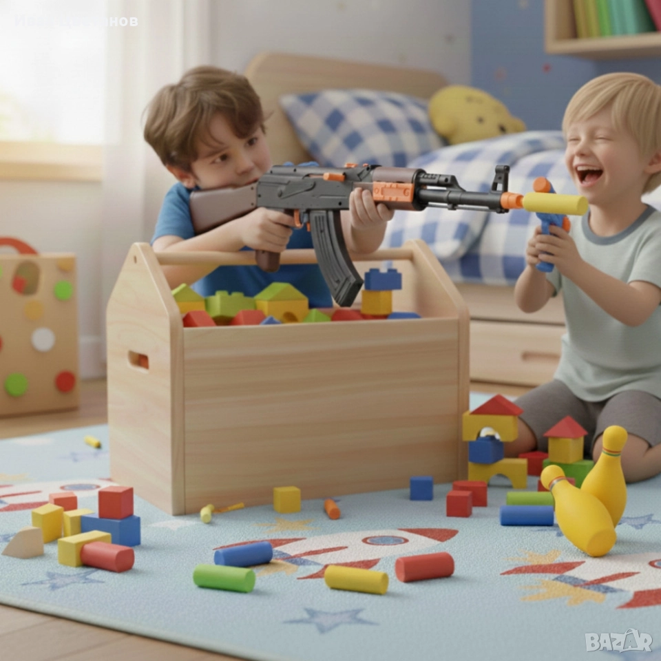 Играчка автомат AK-47 Калашников – 63 см, с меки патрони и мишени, снимка 1