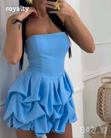 Нова Синя Стилна Къса Дамска Рокля 