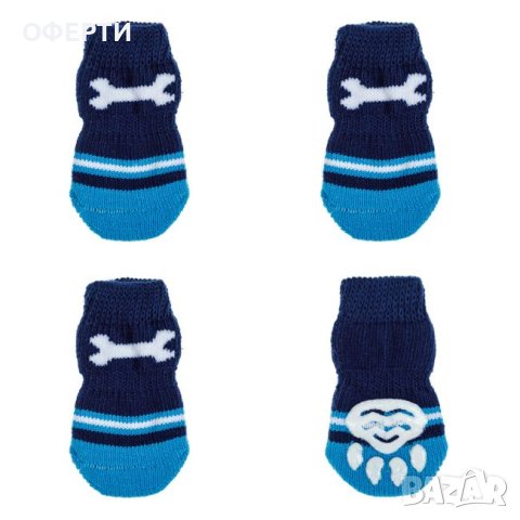 Противохлъзгащи чорапи за кучета на сини райета - 4 бр.