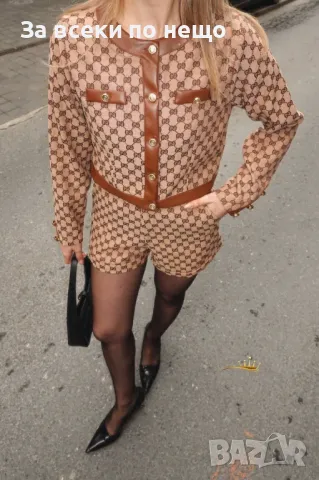 Gucci Дамски Бежов Къс Комплект Гучи Код E2, снимка 2 - Комплекти - 50183362