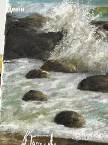 Картина с маслени бои морски пейзаж 40/50 “Вълната”, снимка 4 - Картини - 51477850