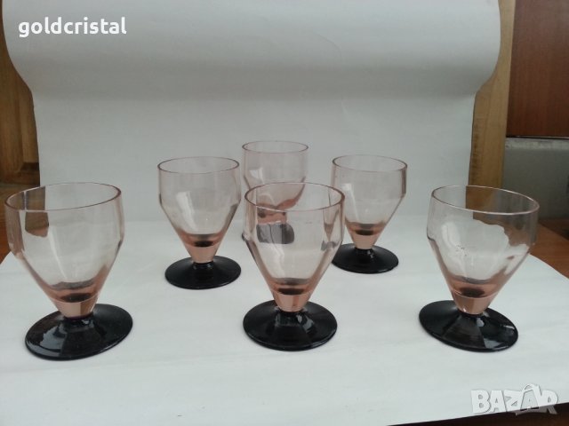 Ретро стъклени чаши с гарафа  цветно стъкло 