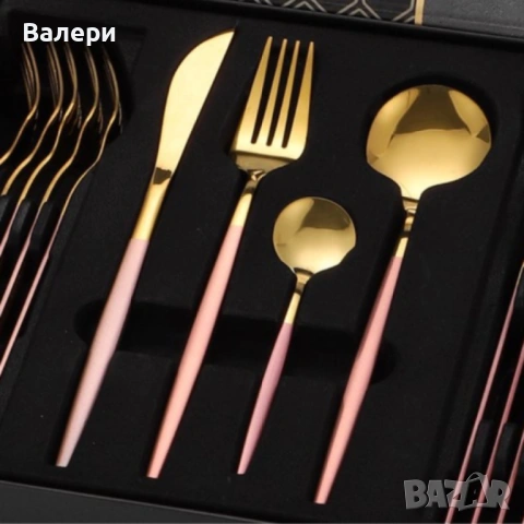 Комплект прибори за хранене от 24 части с луксозен дизайн и магнитна кутия в златисто и розово, снимка 2 - Прибори за хранене, готвене и сервиране - 53201417
