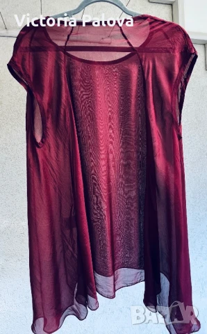 Копринена блуза цвят бордо Италия, снимка 8 - Корсети, бюстиета, топове - 50985300