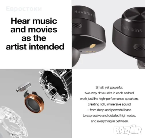 Безжчни слушалки Bowers & Wilkins PI5, ANC, Bluetooth 5.0 с Qualcomm aptX, интелигентно безжично , снимка 4 - Bluetooth слушалки - 49426845