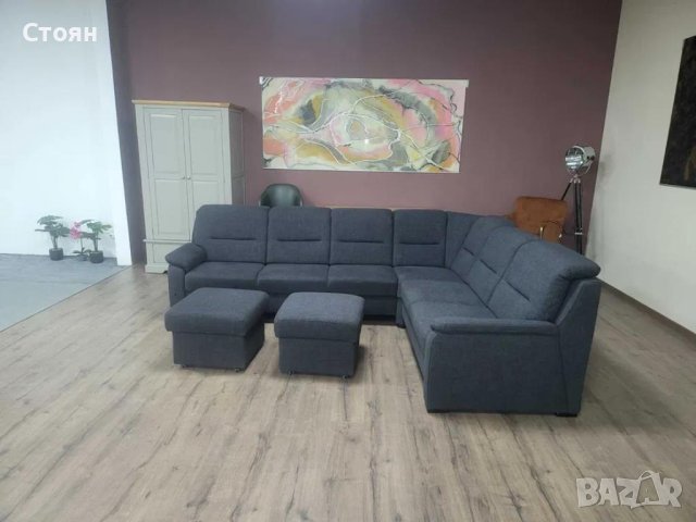 ПРОМОЦИЯ!!! Тъмно сив ъглов диван от плат и две табуретки POLOPOL PP-HS10002, снимка 2 - Дивани и мека мебел - 44216106