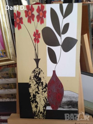 дървена картина с цветя