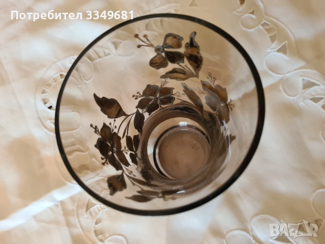 Ваза цветно стъкло с златни цветя , снимка 2 - Антикварни и старинни предмети - 54242885