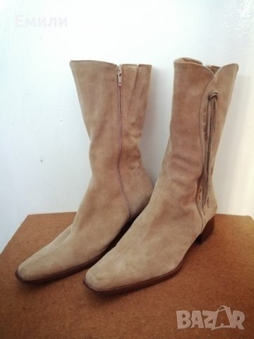 №39 ONLY дамски обувки боти ботуши от естествена кожа велур в бежов цвят-подарък при поръчка над 7лв, снимка 3 - Дамски ботуши - 42814435