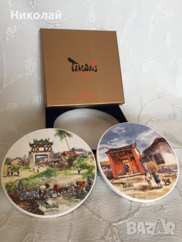 Рисувани керамични подложки за чаши от Тайван, уникат подаръчна кутия,антислип нови, изискан подарък, снимка 1 - Други - 36628012