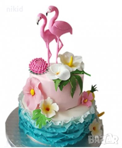 Фламинго на клечка пластмасов топер фигурка за торта 