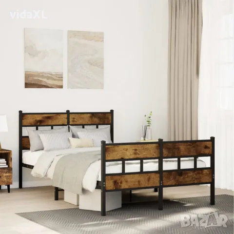 vidaXL Метална рамка за легло, без матрак, опушен дъб, 120x200 см, снимка 2 - Спални и легла - 56147478