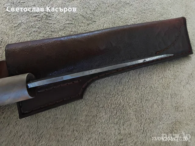 Продавам якутски нож – кован от Стефан Чаков, кания от Лальо Чаков, снимка 6 - Ножове - 56058562