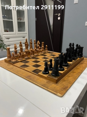 Голям антикварен шах (50 х 50см.), снимка 3 - Шах и табла - 52096398