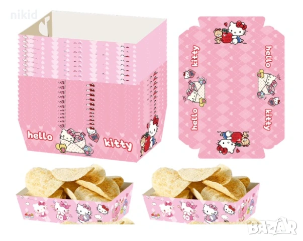hello kitty Коте Кити картонени чинии купички за парти рожден ден лакомства 