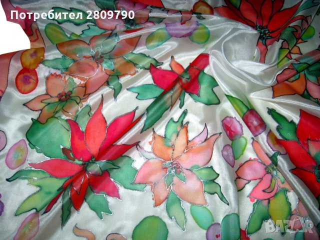 Чудесен шал от естествена коприна Коледна звезда / Wonderful shawl of natural silk Christmas star, снимка 7 - Шалове - 35278098