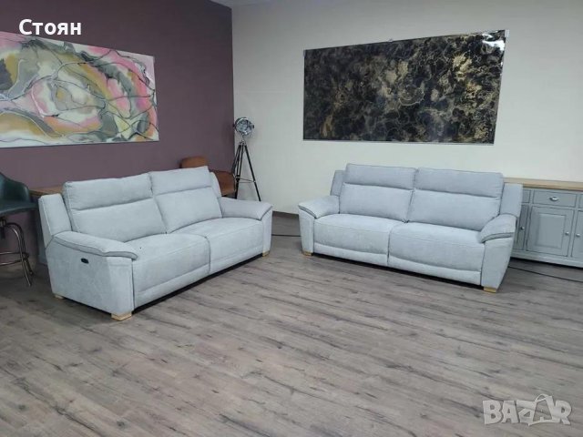 Комплект светло сиви дивани от плат две тройки, снимка 1 - Дивани и мека мебел - 44297942