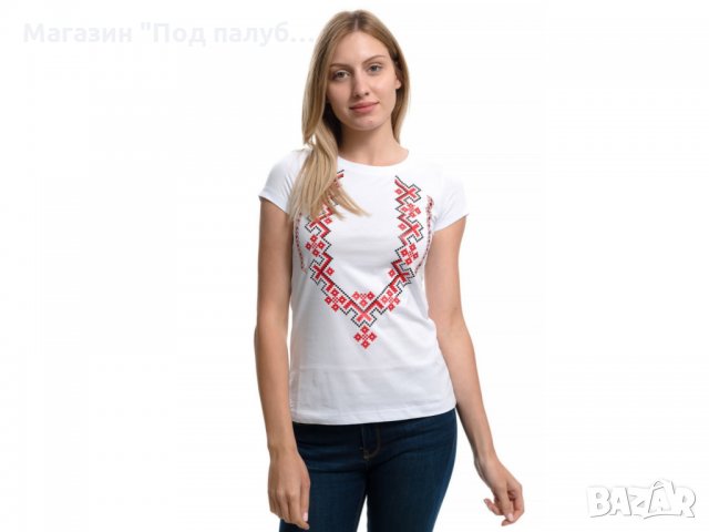 Нова дамска бяла тениска с трансферен печат Шевица, Етно мотив, България, снимка 10 - Тениски - 29964888