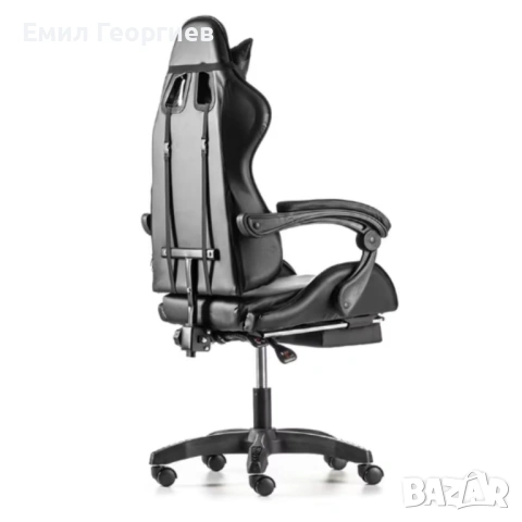 Черен геймърски стол с прибираща се поставка за крака – максимален комфорт при дълги часове игра, снимка 9 - Столове за офис - 53237203