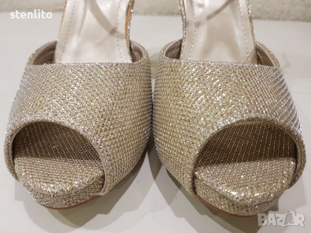 Златни бални обувки 38, снимка 10 - Дамски обувки на ток - 36695891