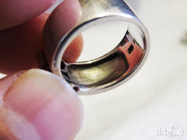 Стар марков мъжки сребърен пръстен с красиви желти сапфири сребро, снимка 7 - Пръстени - 29499201