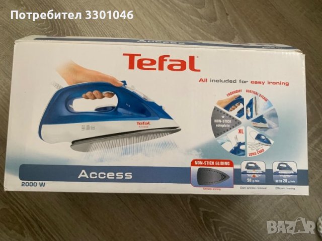 Ютия Tefal Access FV1511E3, 2000W, 90 гр/мин, 250 мл, Бяла/Синя, снимка 1 - Ютии - 44146804