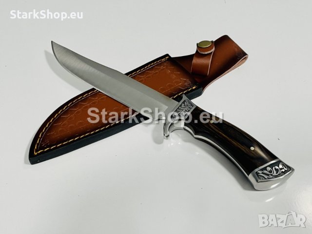 Уникален масивен ловен нож с кожена кания