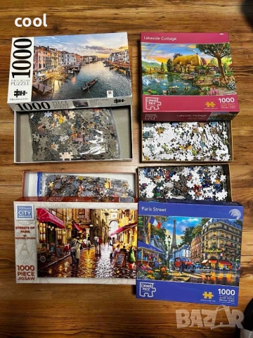 Пъзели 1000 части – Париж, Венеция и езерно котидж село, снимка 2 - Пъзели - 51974568