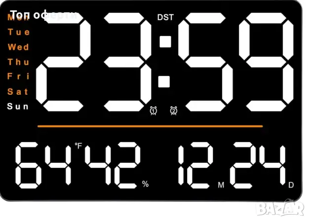 Цифров стенен часовник  Часовник с голям дисплей и цифри X6636