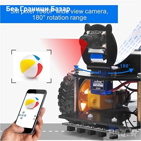 Нов Смарт робот кола за програмиране Python IoT Raspberry Pi DIY комплект, снимка 2 - Образователни игри - 52742572