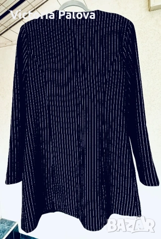 Модерно удължено сако без ревер KUSI COLLECTION с фини блестящи райета, снимка 15 - Сака - 53194455